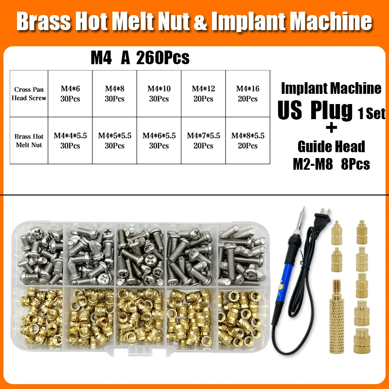 Messing Hot Melt Gewinde einsatz Mutter Eisens pitze 3D-Drucker Zubehör Heiz mutter Edelstahl Schraube Schraube Einst eck mutter Kit m2 m2, 5 m3 m4 – Detail 22
