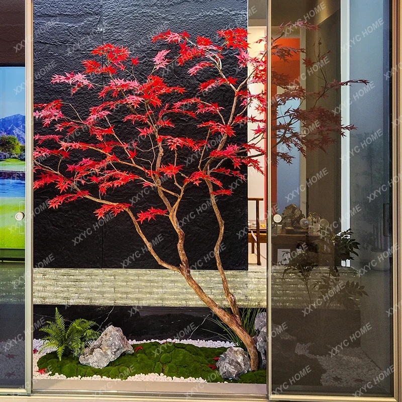 Artificial Maple Tree Fake Red Maple Tree Large Shopping Mall Hotel Indoor and Outdoor Floor Simple Decorative Landscaping