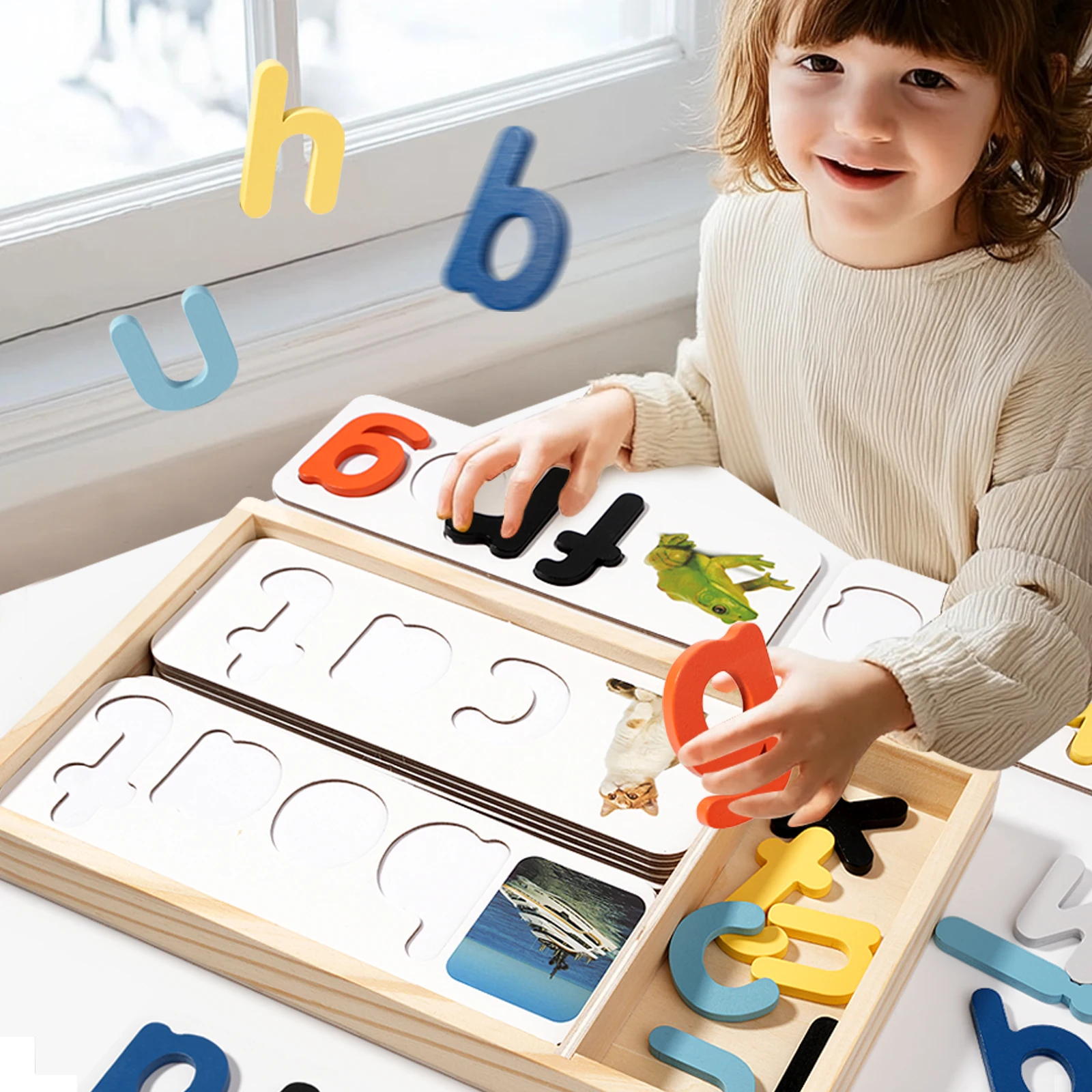 

Деревянная игрушка-головоломка с алфавитом для малышей, развивающая игра Монтессори для изучения слов и сопоставления, подарок для мальчиков и девочек