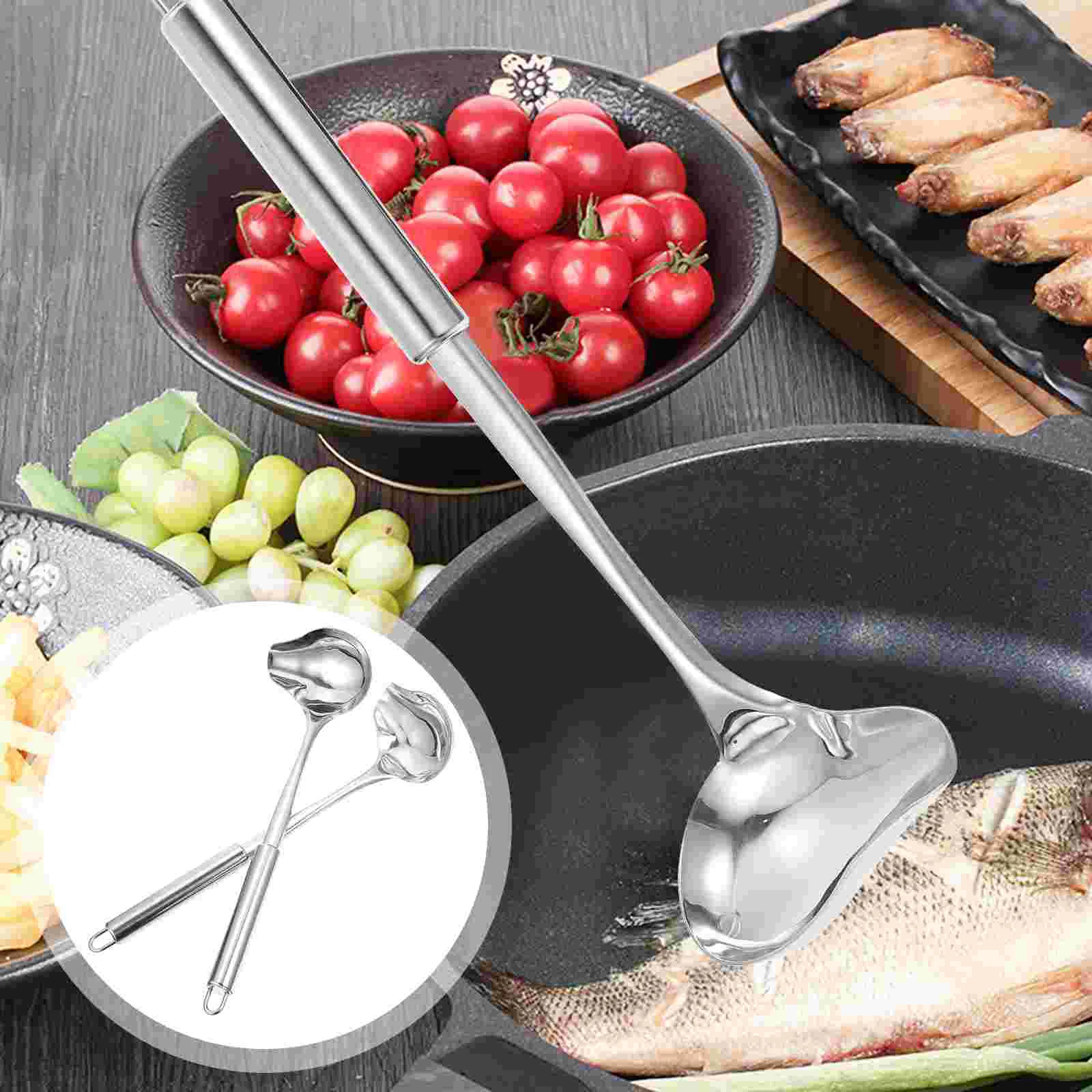 

2 Pcs Filter Stainless Steel Sauce Spoon Serving Spoons for Buffet Gravy Ladle Small Oil Scoop