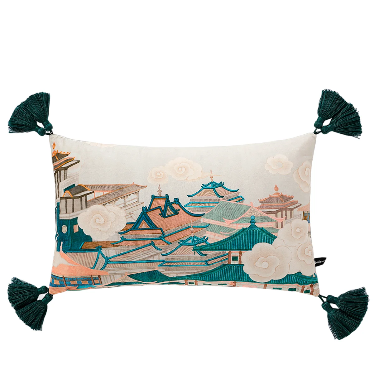 Traditional Chinese Cushion Cover Chinoiserie Pavilion Vase Throw Pillow Cover Oriental Garden Flower Jar Throw Pillowcase 30x50