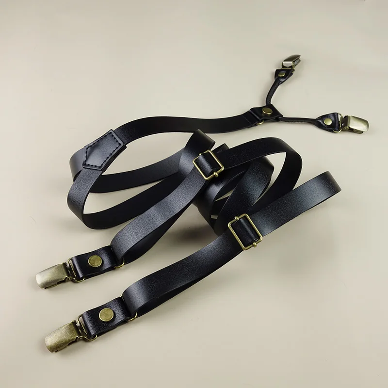 Vintage Men Suspenders Pants Women 4 Clips Y-Back Brown/Black Adjustable Leather Strap Suspenders Man Braces Man 1.8*120cm