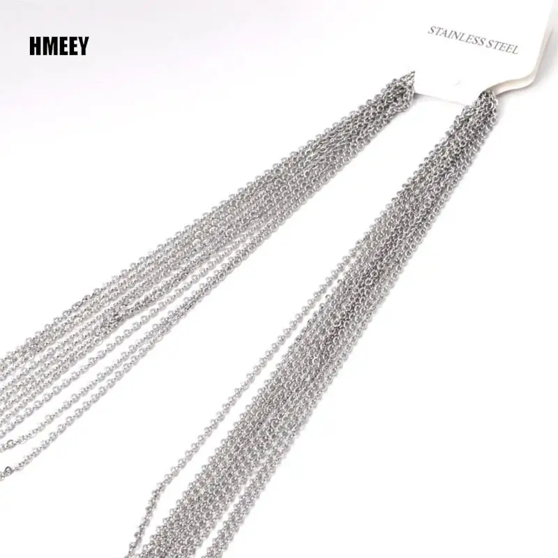 Hmeey 10Pcs/Lot Stainless Steel Chains 2mm/1mm O Shape Rolo Link Cuban Long Necklace For Women Pendant DIY Jewelry Wholesale