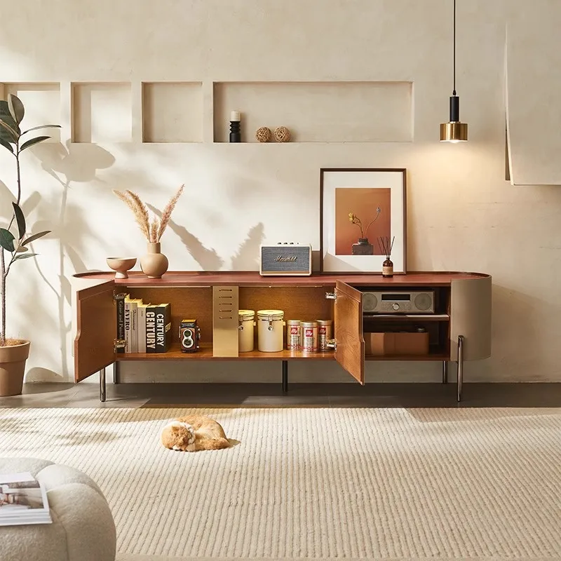 

For living room designer modern minimalist saddle leather rounded corner locker floor cabinet TV cabinet coffee table