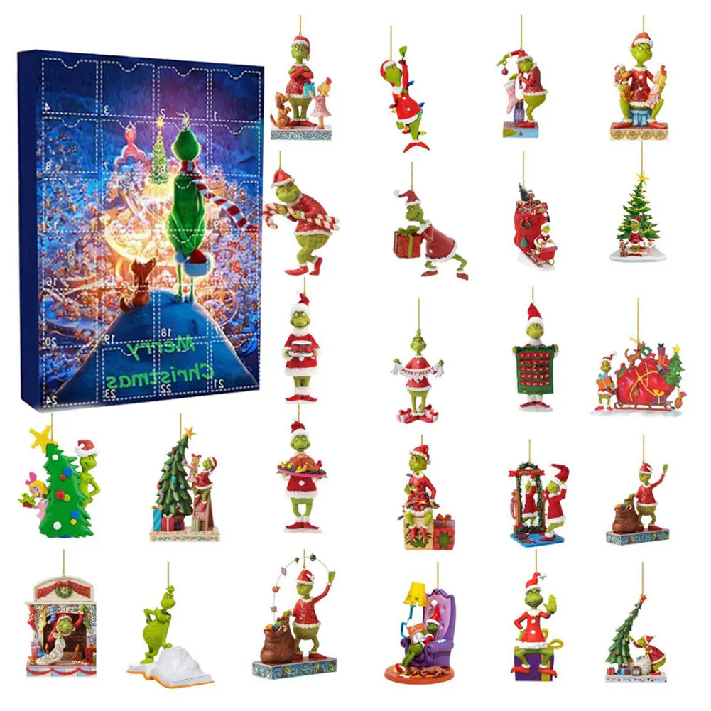 For Grinch Christmas Advent Calendar 2024 Decorative Acrylic Animal Pendant Calendar Christmas Holiday Decor for Kids Boys Girls