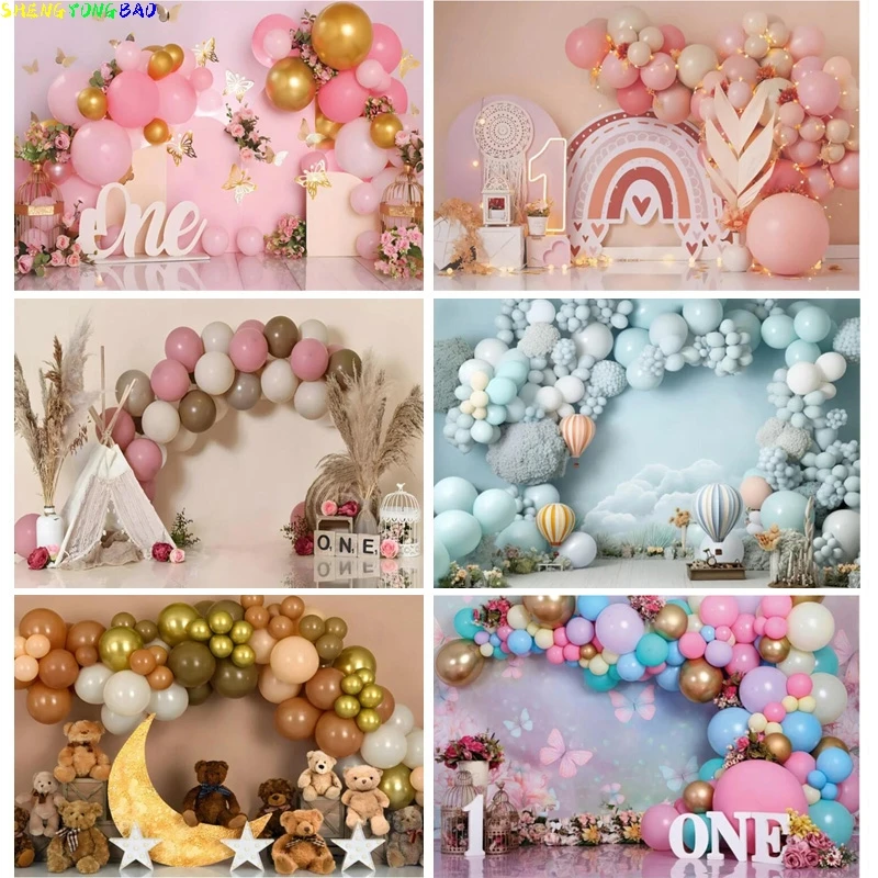 

One Year Old Birthday Party Decor Newborn Photography Backdrop Rainbow Balloon Galaxy Studio Background Photo Booth Props QQ-01