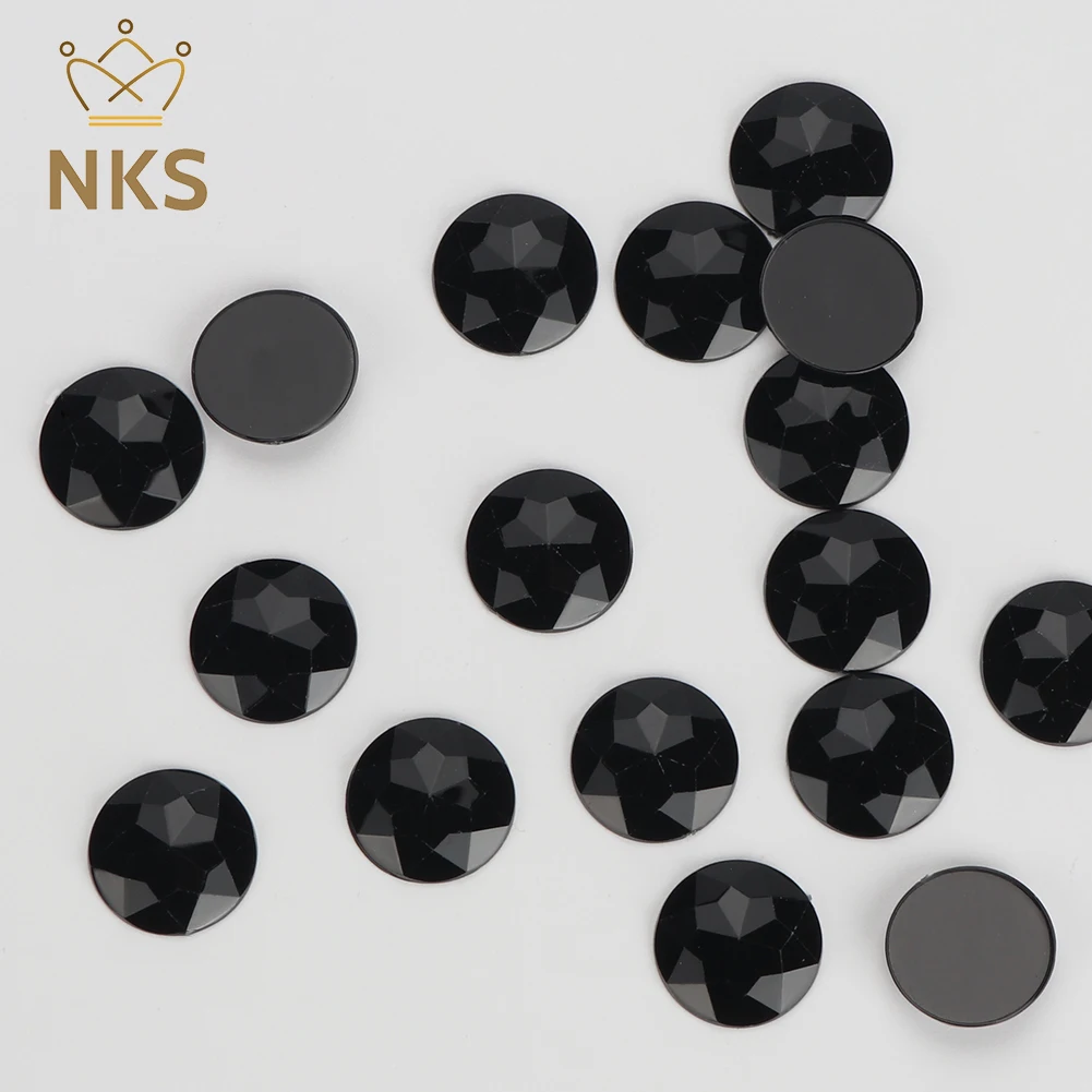 NKS 10 12 14 16 20 25 30mm Non Hotfix Black Round Stones Applique Flatback Acrylic Rhinestones For Garment Accessory Dress