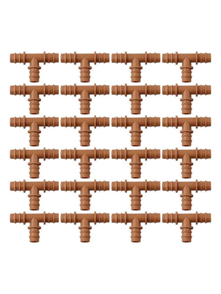 24pc Drip Irrigation Barbed Tee Fittings Compatible with 16mm PE Tubing for Lawn Garden Farm and Nursery Watering Infrastructure