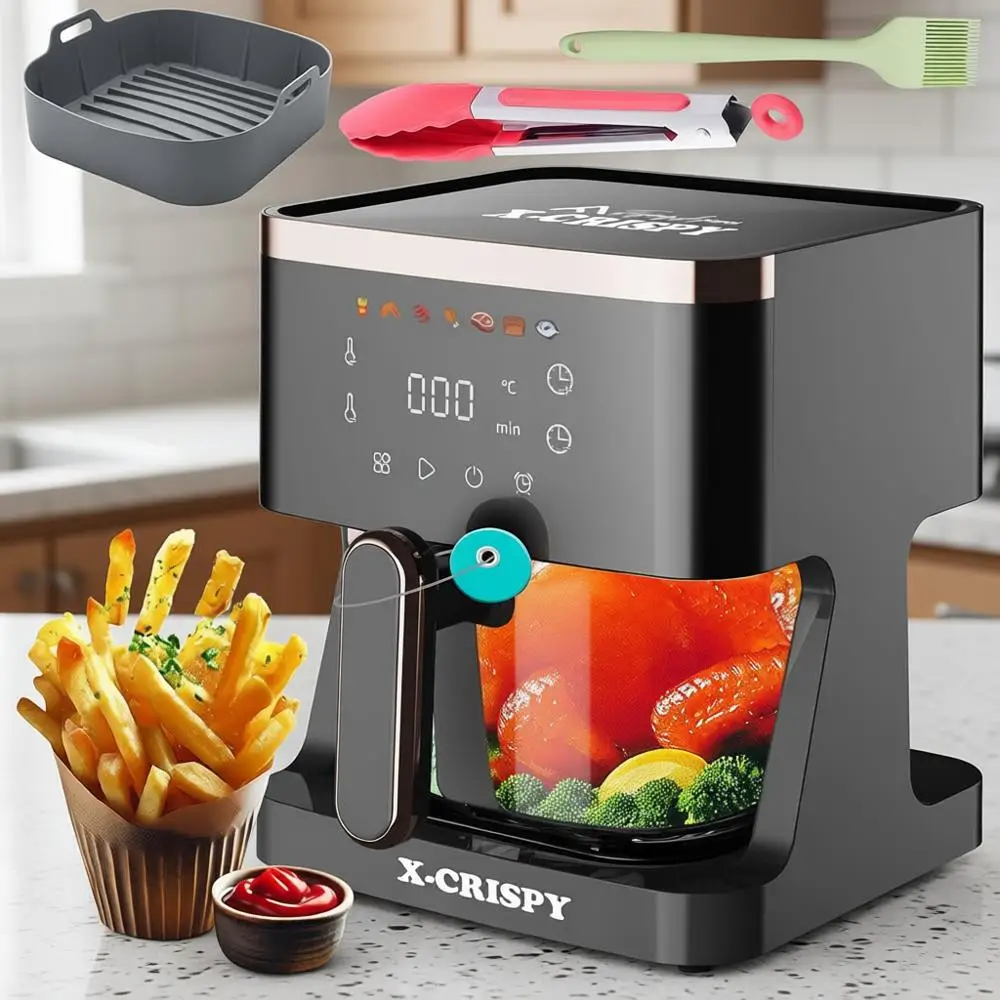 

Конвекционная печь-аэрофритюрница со стеклянной чашей, 5,2 л, нетоксичная, прозрачная емкость | Приготовь креветки, стейк, картофель фри, куриные крылышки и многое другое | Точный