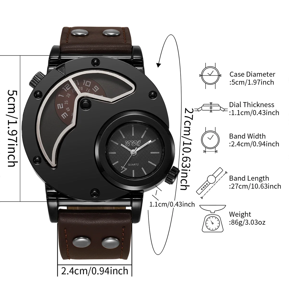 ساعات رياضية كلاسيكية للرجال كاجوال بمينا كبير وحزام جلدي تناظري كوارتز ساعة يد للرجال ساعة Reloj Hombre (بدون صندوق) #6