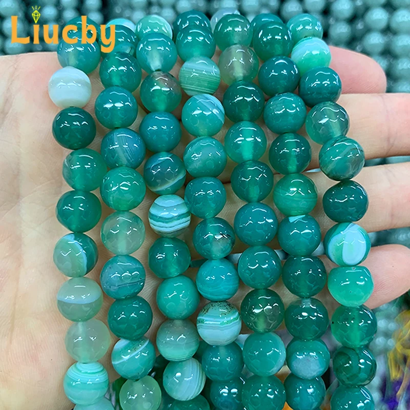 Faceted Green Striated Agates Natural Stone Beads For Jewelry Making DIY Elastic Accessories Handstring 15