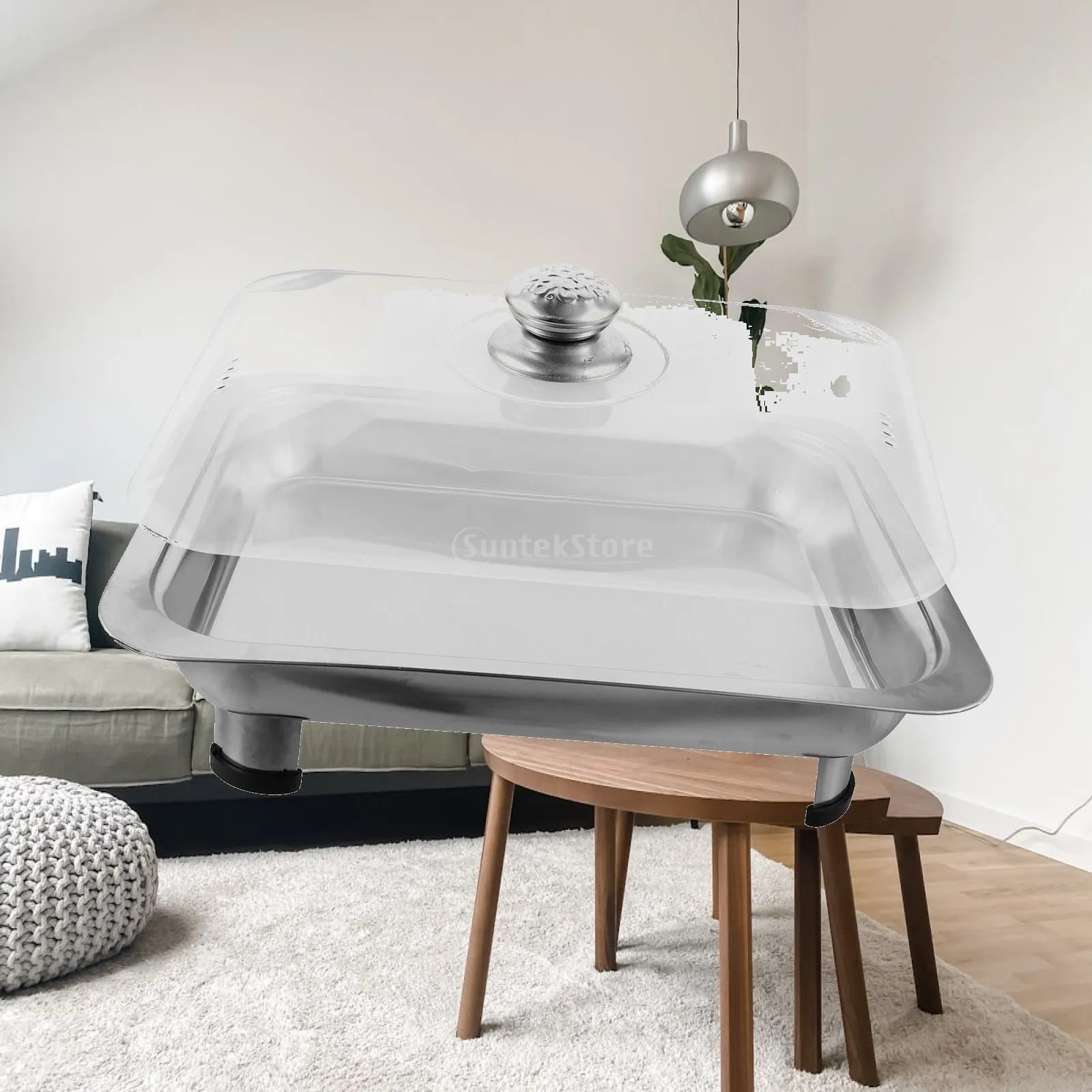 Rectangular Fish Deep Baking Tray with Cover Stainless Steel Roast Pan Buffet Serving Plate for Grill Kit for Roasted Meat