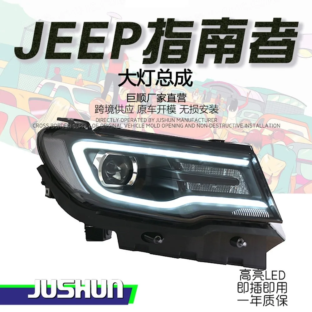 For 2017-2019 Jeep Compass LED Headlights Assembly DRL Turn Signal Bi-Xenon Projector Lens