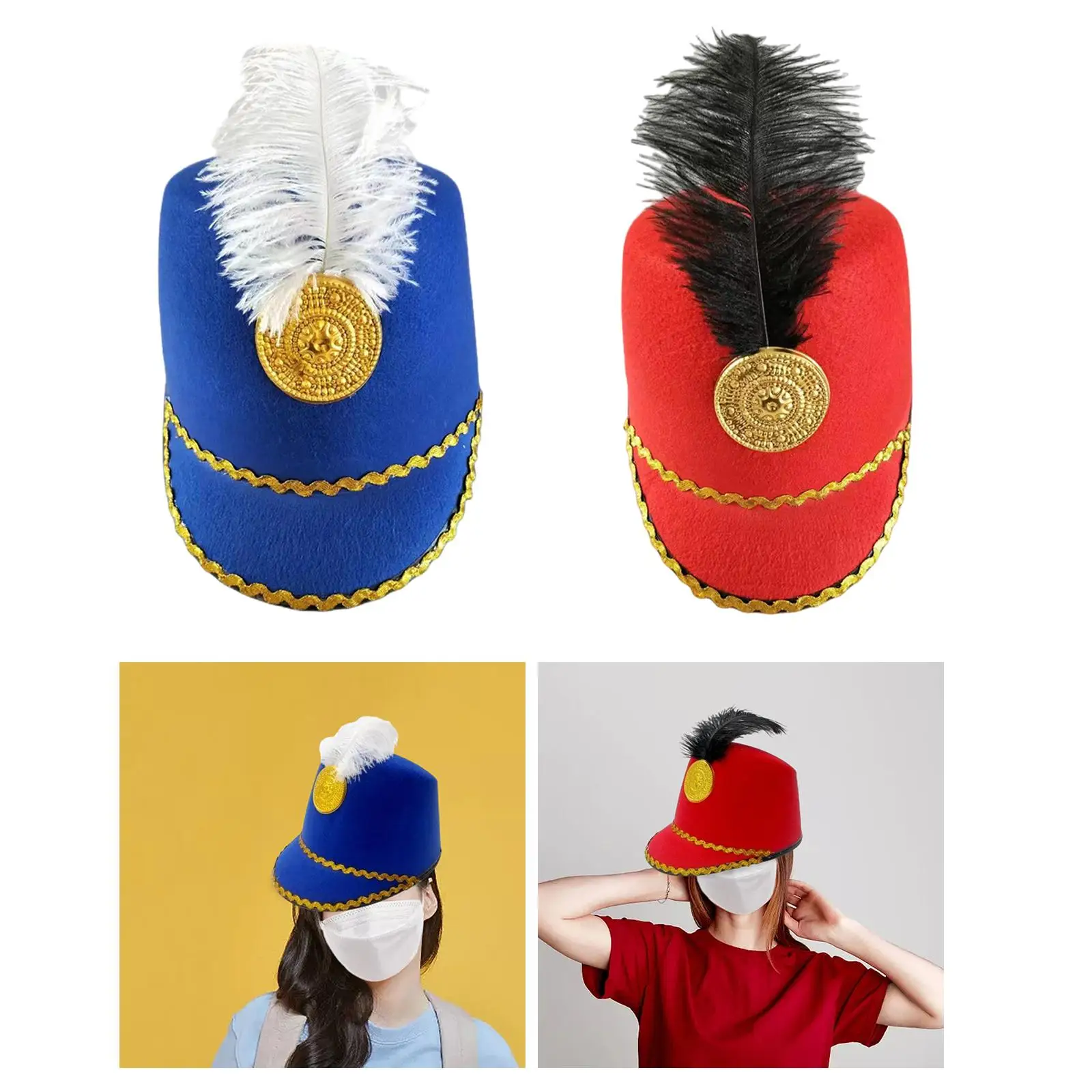 Marching Band Hat Stylish with Feather for Stage Performance Dress up Events