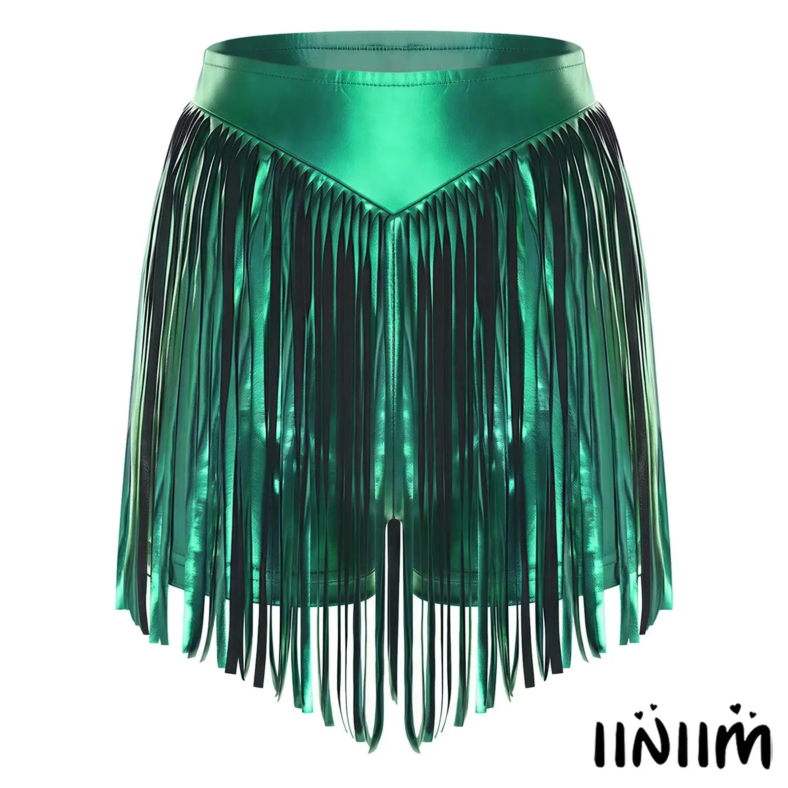 

Womens Iridescent Metallic Hot Pants with Tassel High Waist Fringed Booty Shorts Cheeky Shorts for Stage Dance Jazz Rock Club