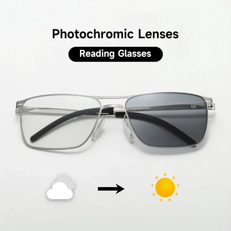 Neue Anti-Blaulicht-Lesebrille für Herren, photochrome Lesebrille für Damen, hochwertige Edelstahlbrille, die blaues Licht blockiert