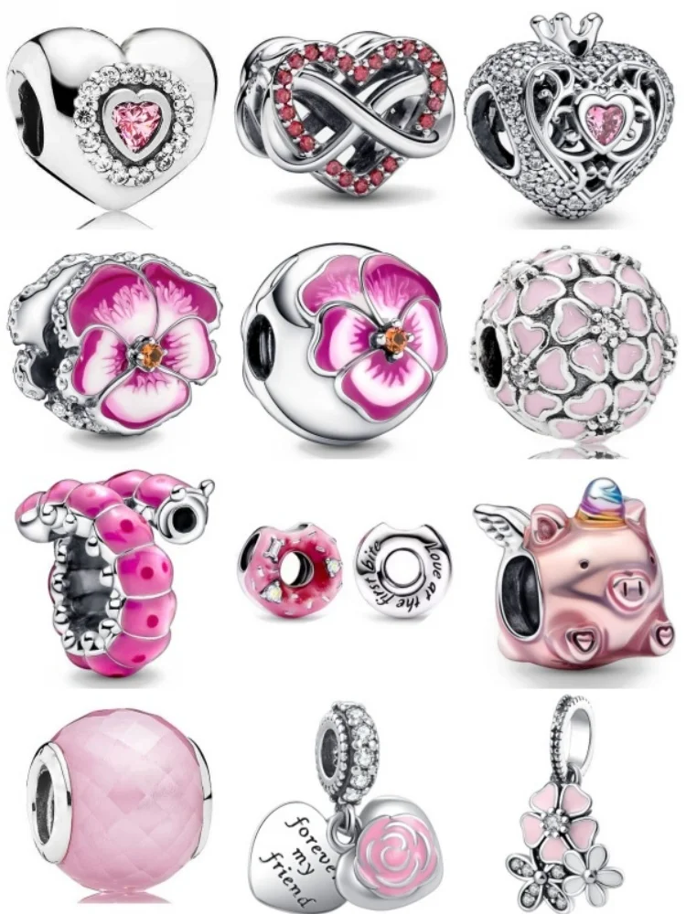 925 Silver, Butterfly, Heart-Shaped Bead Flower Pendant Suitable For European Original Bracelet DIY Exquisite Jewelry