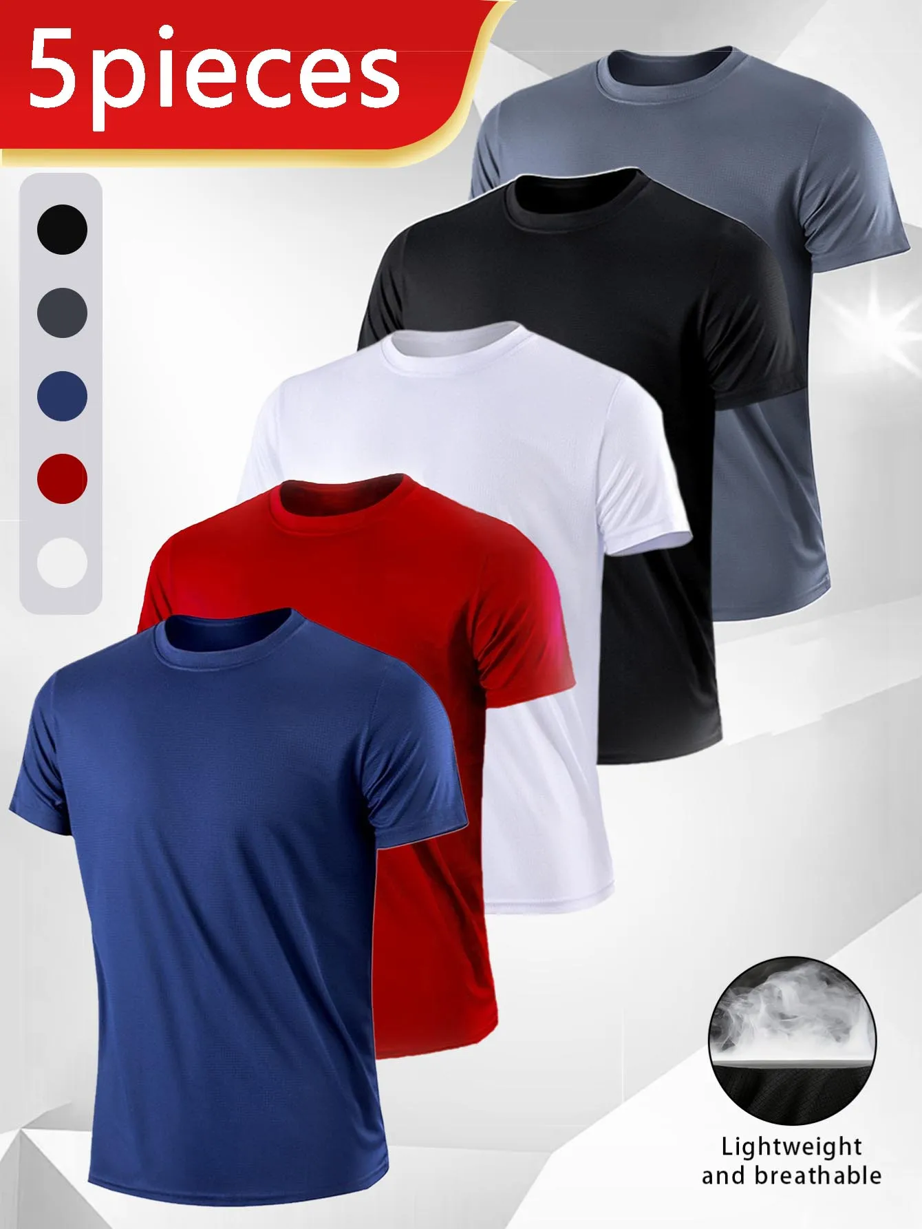 

5 PCS Men's Quick Drying Moisture Absorbing Casual Sports T-shirt -5 Colors | Round NeckShort Sleeved Fitness T-shirt Suitable