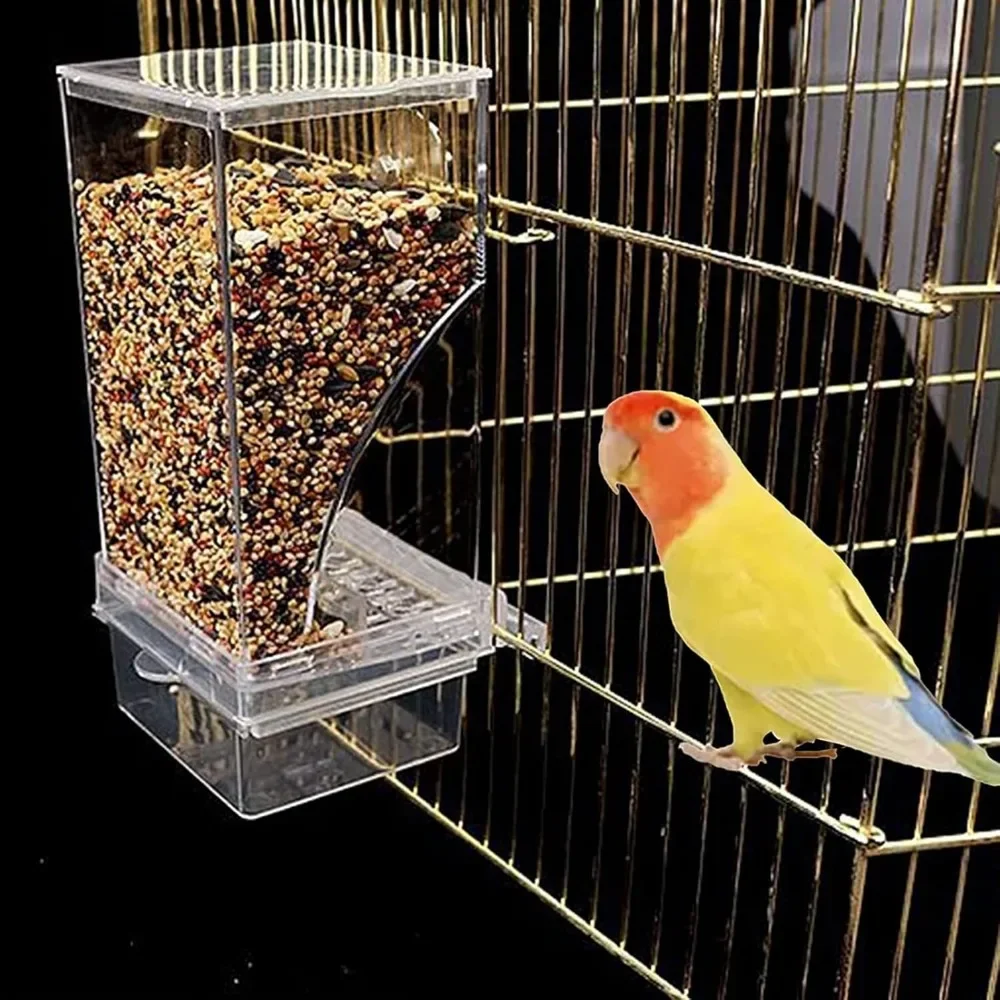 Automatischer Papageien-Futterspender, Trinker, kein Chaos, Vogelfutterspender, Samen-Futterbehälter, Käfigzubehör für kleine und mittelgroße Sittiche