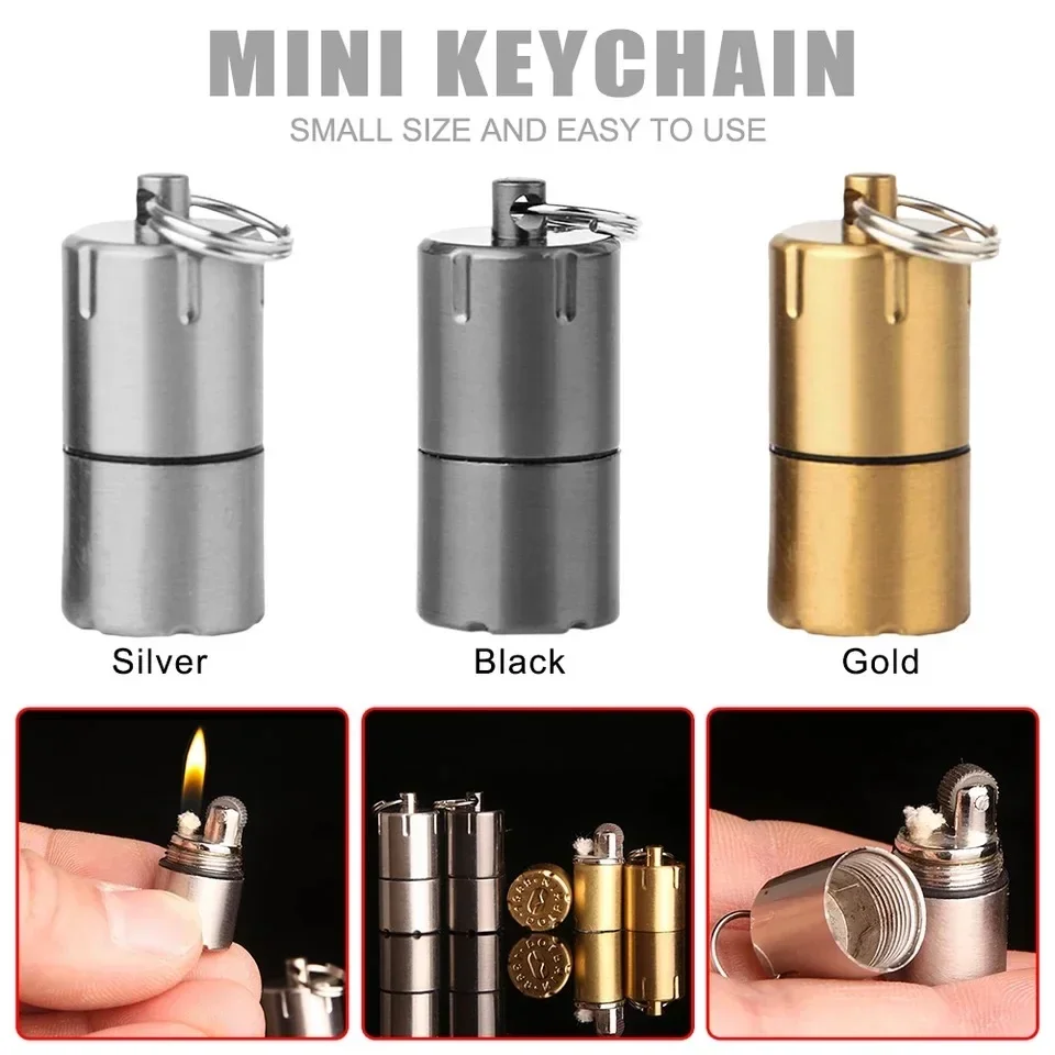 Mini Keychain Lighter Sand Wheel Paraffin Lighter Keychain Outdoor Portable Lighter Ignition Gadgets