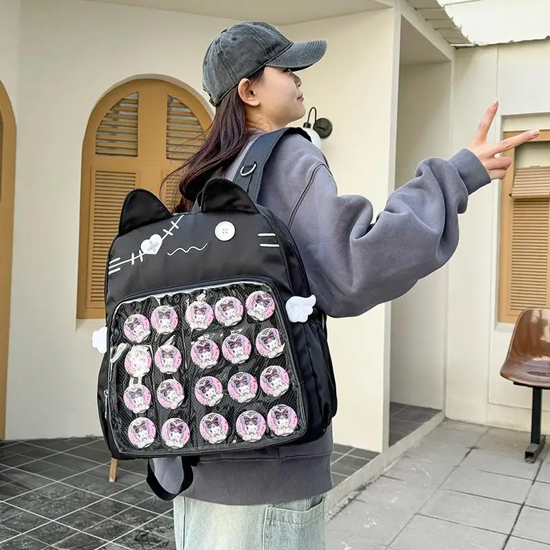 Japanese Transparent Itabag Women Handbags College Wind Large Capacity Casual Black Backpack Commuter Cat Wings Shoulder Bag