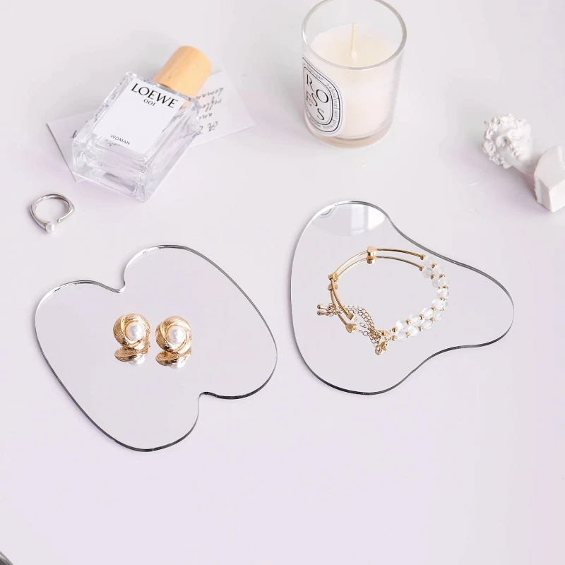 

Mirror Surface Jewelry Tray Minimalist Acrylic Ring Storage Trays Exhibitor Counter Necklaces Display Pallet Jewellery Packaging
