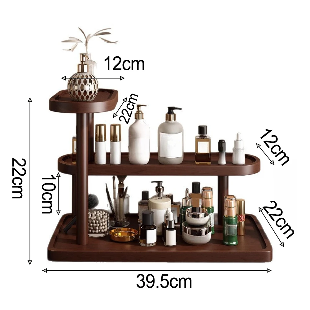 Rustic Wood Bathroom Storage Tray Multifunctional Desktop Organizer Cosmetic Skincare Jewelry Bathroom Vanity Table Home Decor