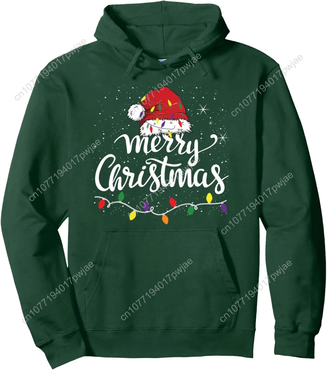 Merry Christmas Lights Red Santa Hat Xmas Family Men Women Pullover Hoodie