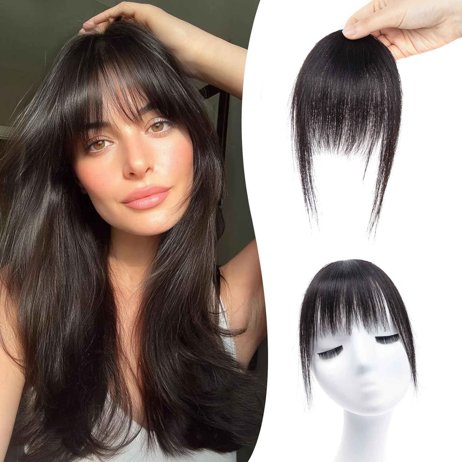 Mini Clips In Human Hair Bangs Clip on Bangs for Women Human Hair Clip-in Bangs Natural Looking Fake Bangs for Daily Wear