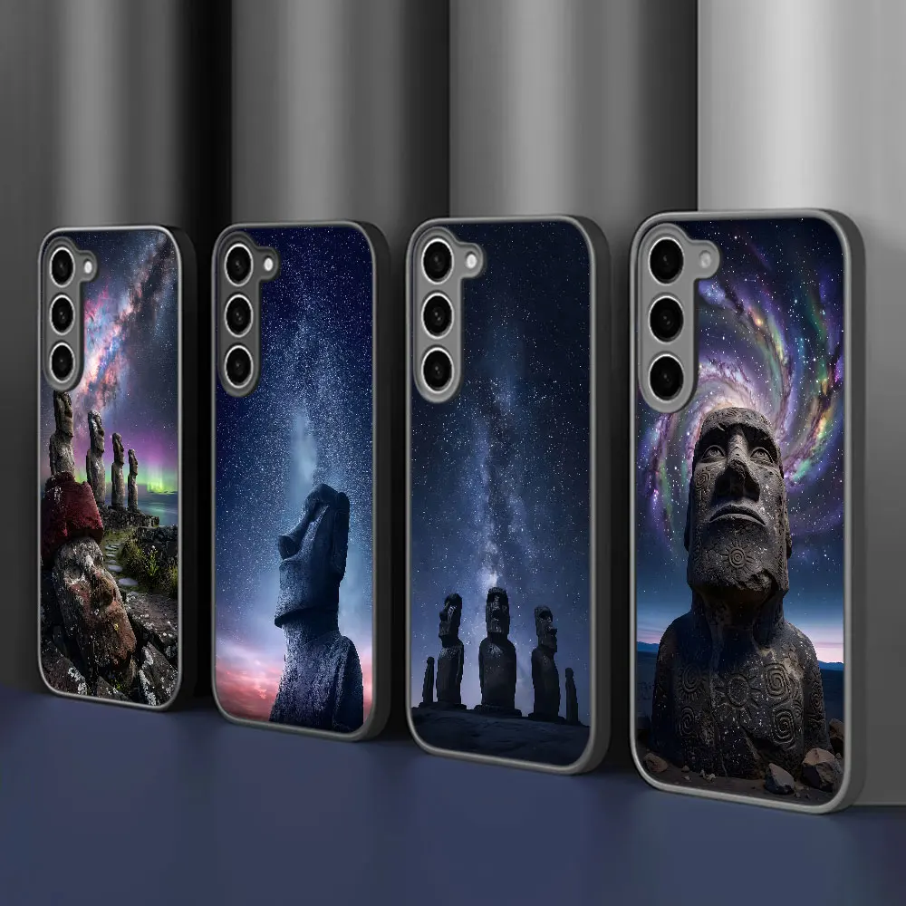 Frosted Case for Samsung Galaxy S25 Edge S24 S23 S21 S22 Ultra S20 FE S10 Lite S8 Plus Phone Cover Easter Island Moai Statues