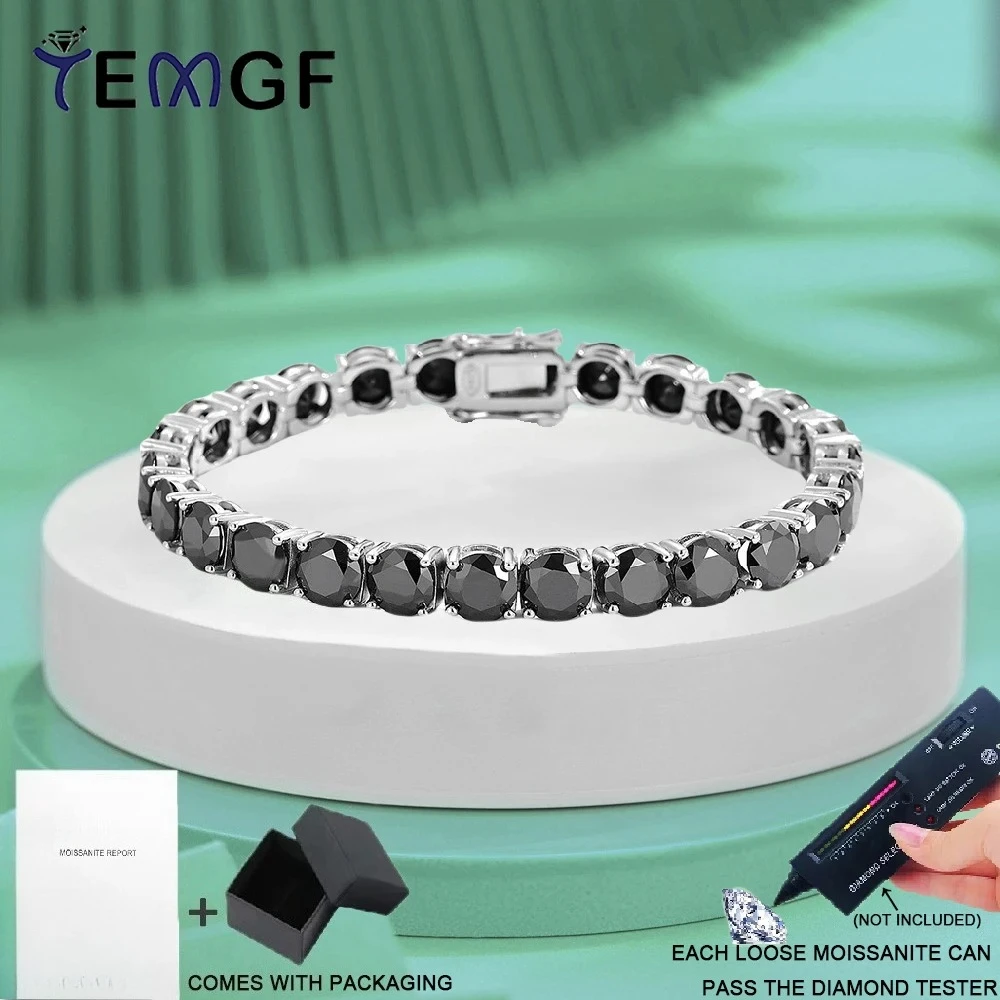 

TEMGF Full Black Moissanite Bracelet GRA Certification S925 Sterling Silver Chain for Men Women Elegant Fashion Simple Jewelry