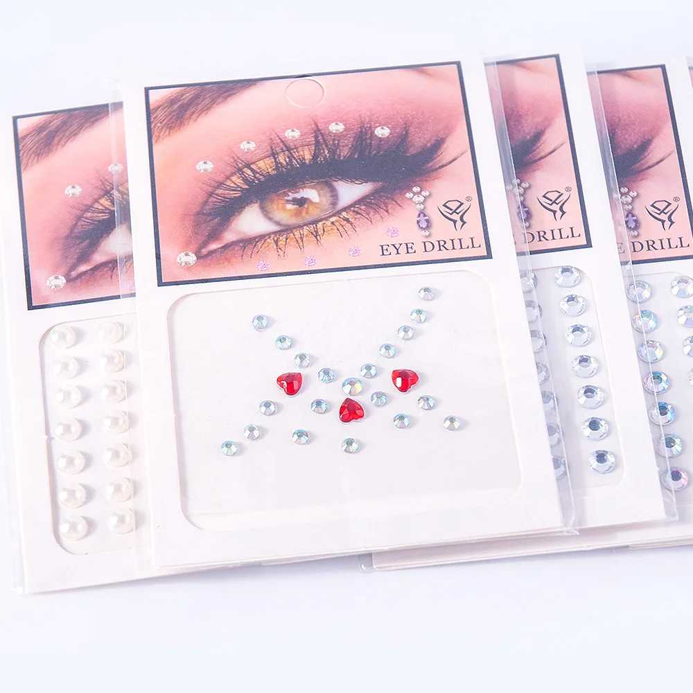 Popular 81 Pieces DIY Eyebrow Center Eye Forehead Facial Rhinestone Back Adhesive Acrylic Sticker Drill with Adhesive