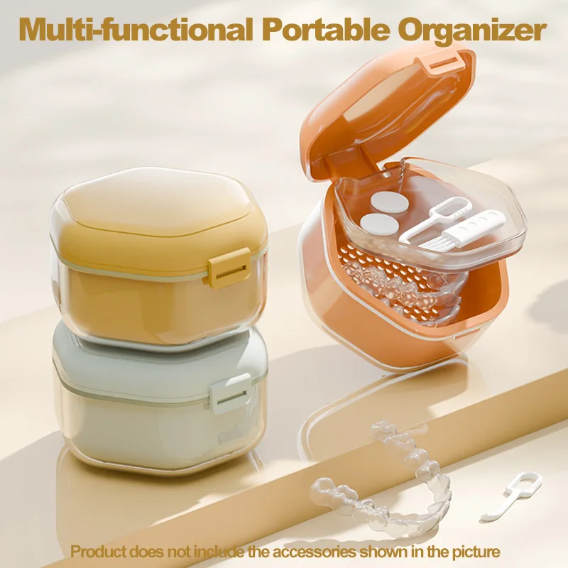 1pc Portable Plastic Oral Organizer, Multi - Functional Denture Box with Tool Storage, Drying & Cleaning Soaking Layers