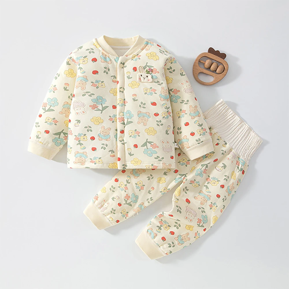 6M-4T Baby Clothing Sets Winter Fleece Padded Toddler Homewear Set Cartoon Bunny Baby Boy Clothes Infant Girls Outfit 2PCS