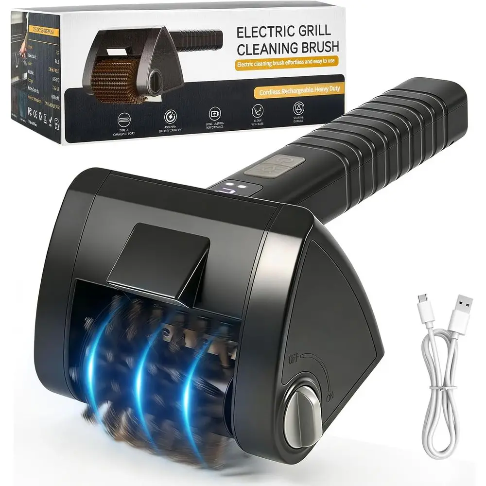 

Двухскоростной автоматический очиститель для гриля со съемной решеткой из нержавеющей стали и перезаряжаемым инструментом для чистки гриля на открытом воздухе