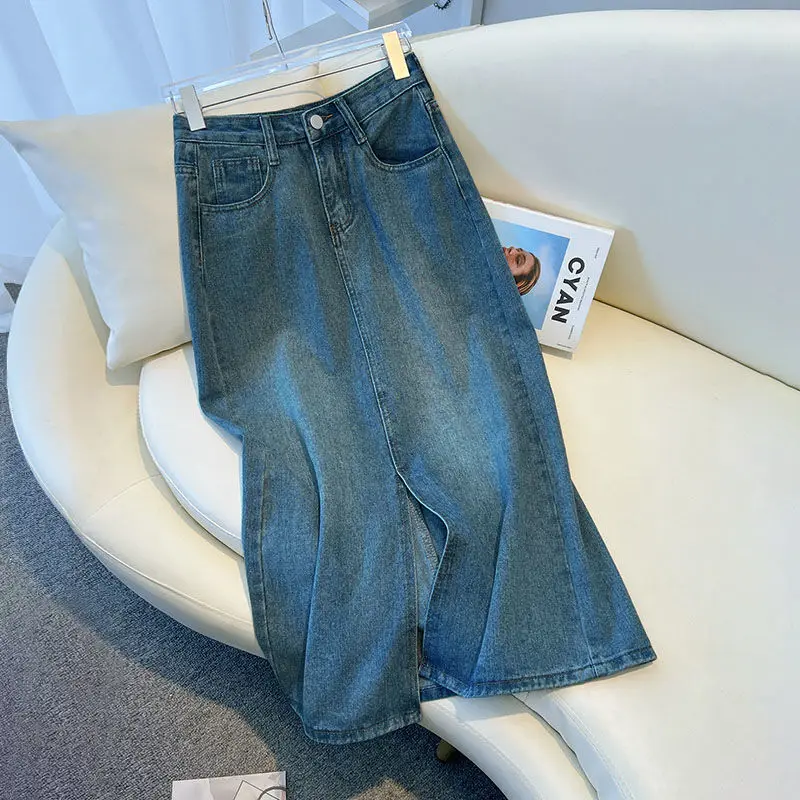 Casual casual a linha envolto hip denim saia para mulheres verão coreano fahsion cintura alta magro split saias roupas da moda y2k