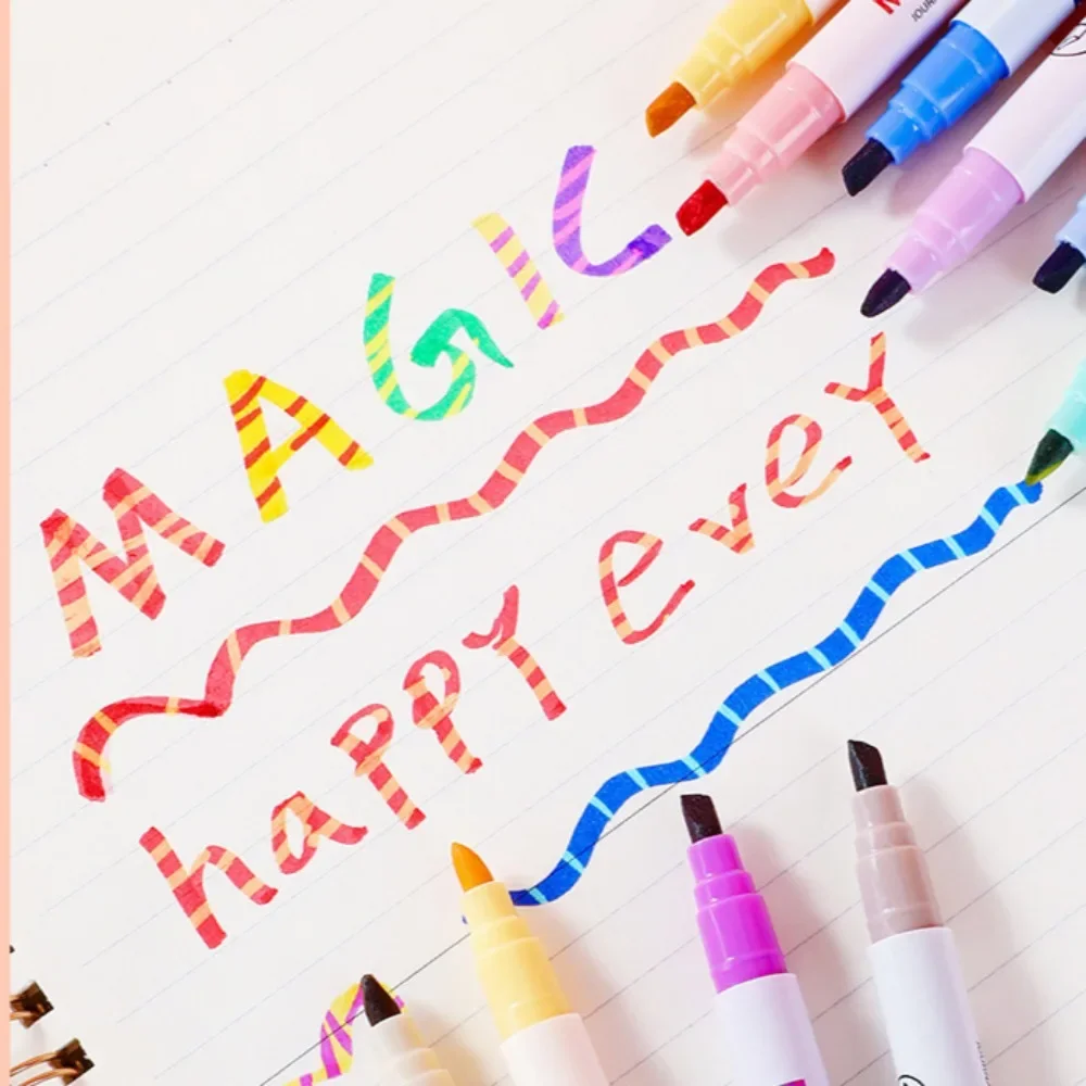 12pcs Double-ended Magic Color Changing Highlighter Pen Set Student Diary Scrapbook Painting DIY Making Classroom and Office