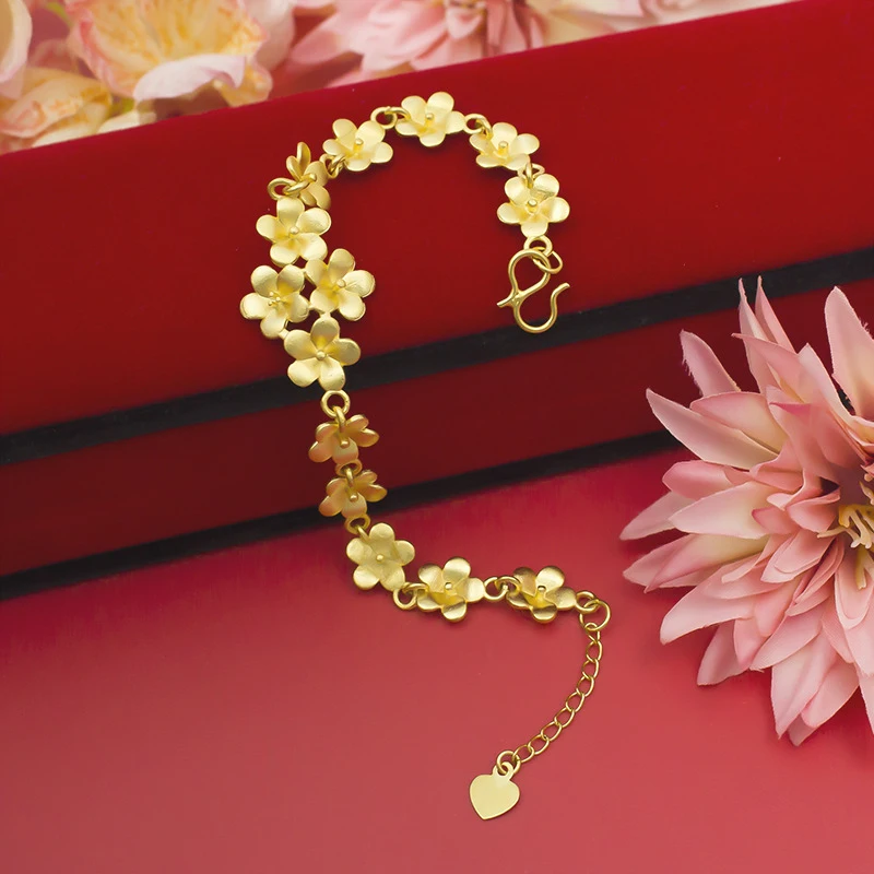

Luxury 100% Real 24K Gold Sweet Flower Bracelet For Women, Fashion Niche Design Unique Handmade Jewelry