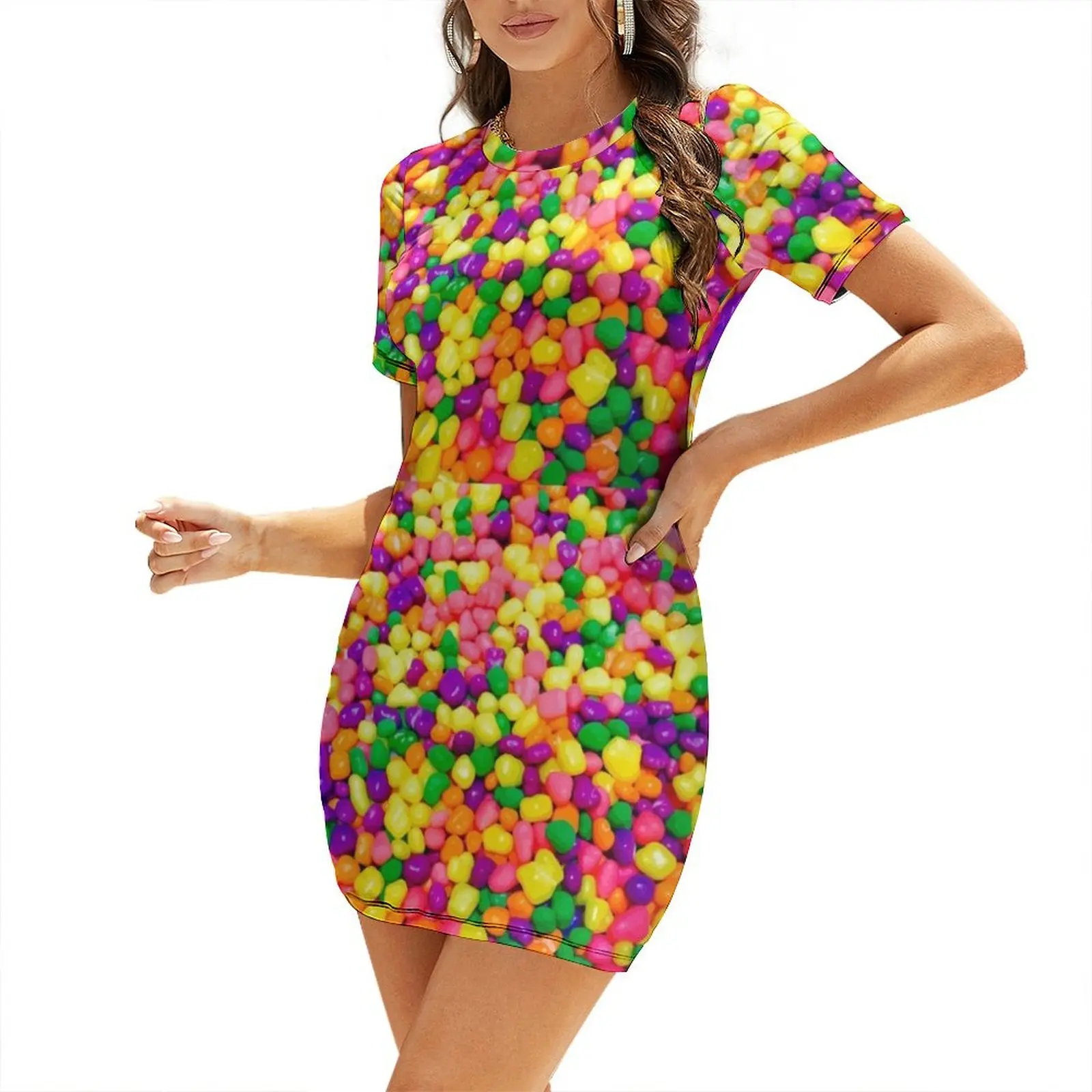 Vestido de manga corta Nerds Rainbow Candy, vestidos de moda para mujer, vestido sexy, vestidos de verano para mujer 2026