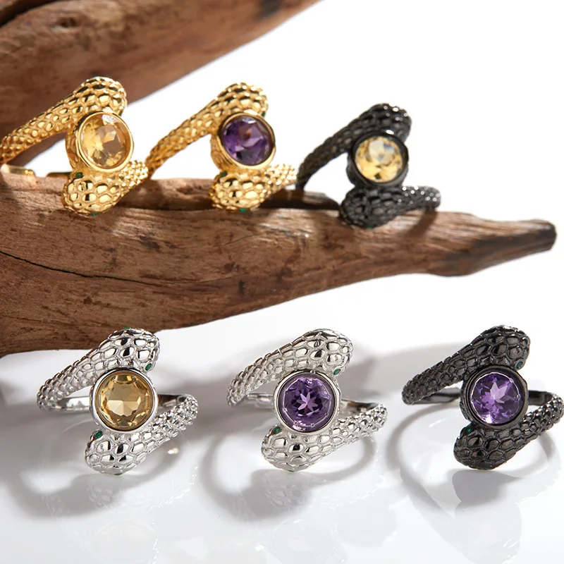 

Кольцо из натурального драгоценного камня 925 посеребренное черное золото ремесло в форме змеи индивидуальное универсальное кольцо в европейском и американском стиле целиком