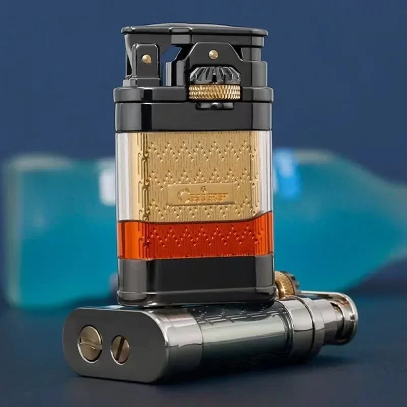 New CHIEF Transparent Oil Tank Kero sene Lighter Creative Gear Side-slip Ignition Old-fashioned Retro Metal Lighter Men's Gift