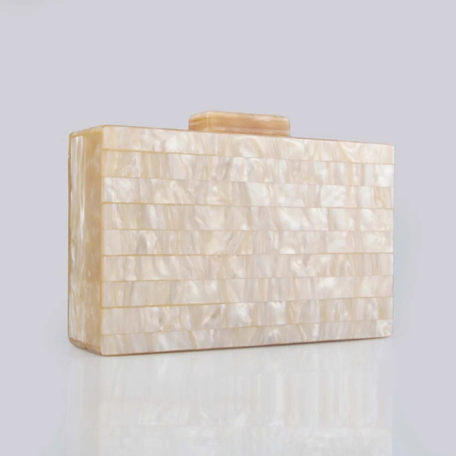 

New Acrylic Female Box Purses Handbag Patchwork Chain Small Square Bag Splicing Box Party Wedding Dinner Bag Wallets Clip Clutch