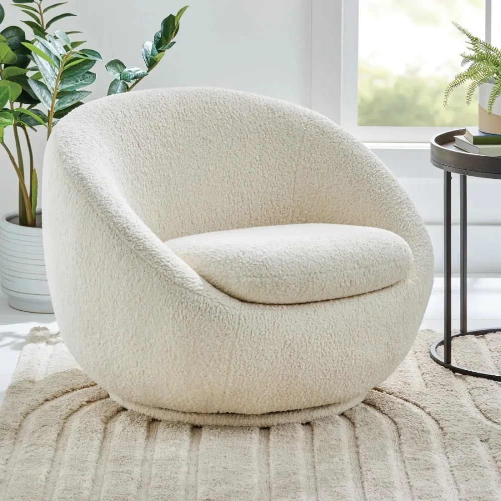 

Swivel Chair, 360-degree swivel base, faux shearling material, requires no assembly for a living room, office, Cream/Gray
