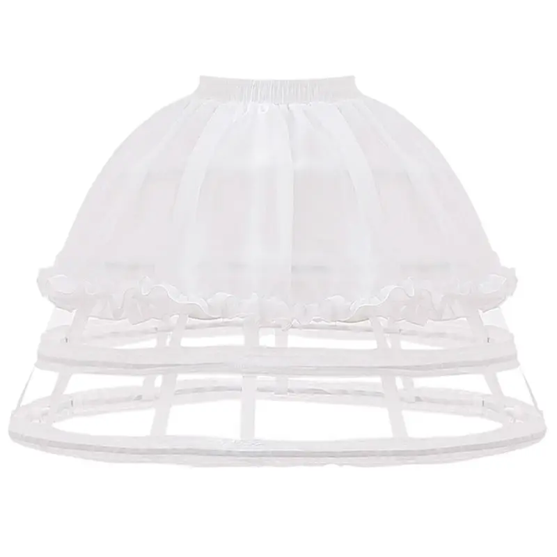 Jupon Lolita évidé pour femme, sous-jupe à volants plissés, cage à oiseaux, 4 cerceaux