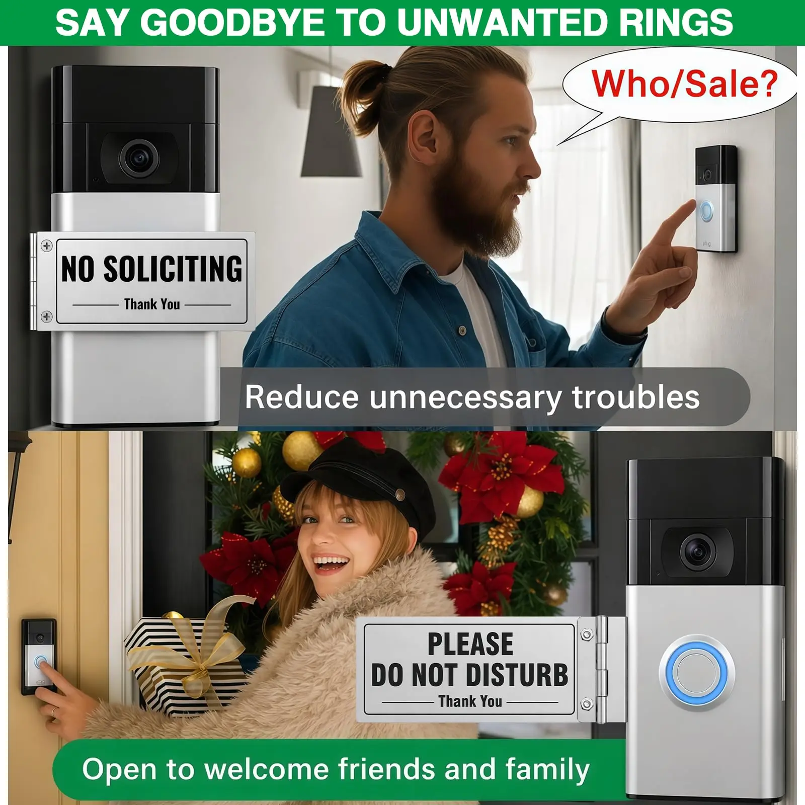 No Soliciting Doorbell Cover Sign, Please Do Not Disturb Video Doorbell Button Cover, Aluminum Anti-Rust Doorbell Sign for Home