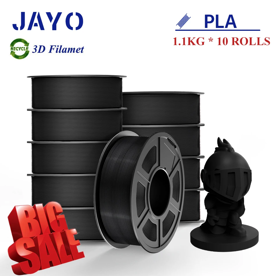 JAYO PLA/PETG/ZIJDE PLA+/ PLA plus 3D-filament 10 rollen/set 1,75 mm 3D-printerfilament Recycle 3D-printmaterialen Zwart
