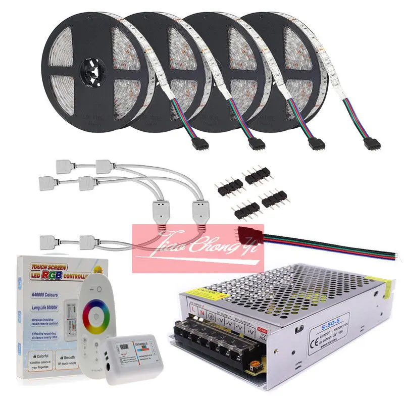 DC 12V 5050 LED Strip 5M 10M 20M Waterproof 60LEDs/m 5m/roll DC12V LED Strip RGB RGBW RGBWW Remote Controller+12V Adapter Kit