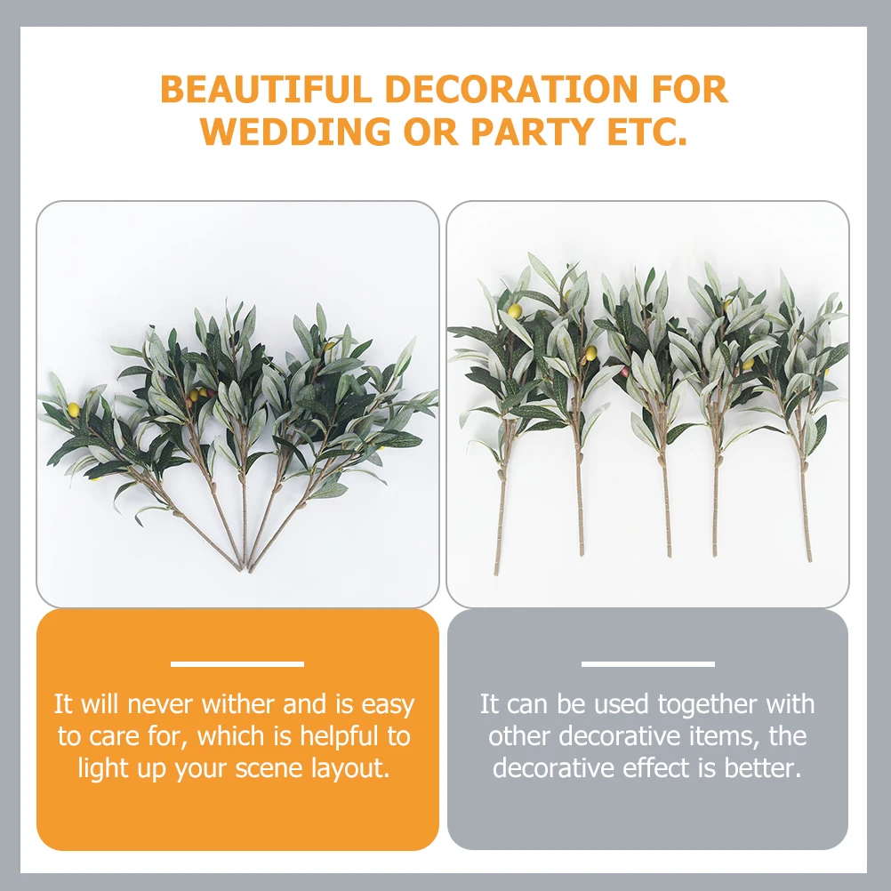 

5Pcs Artificial Olive Branches Fake Olive Leaf Realistic Texture for Home Office Wall Holiday Party Decoration