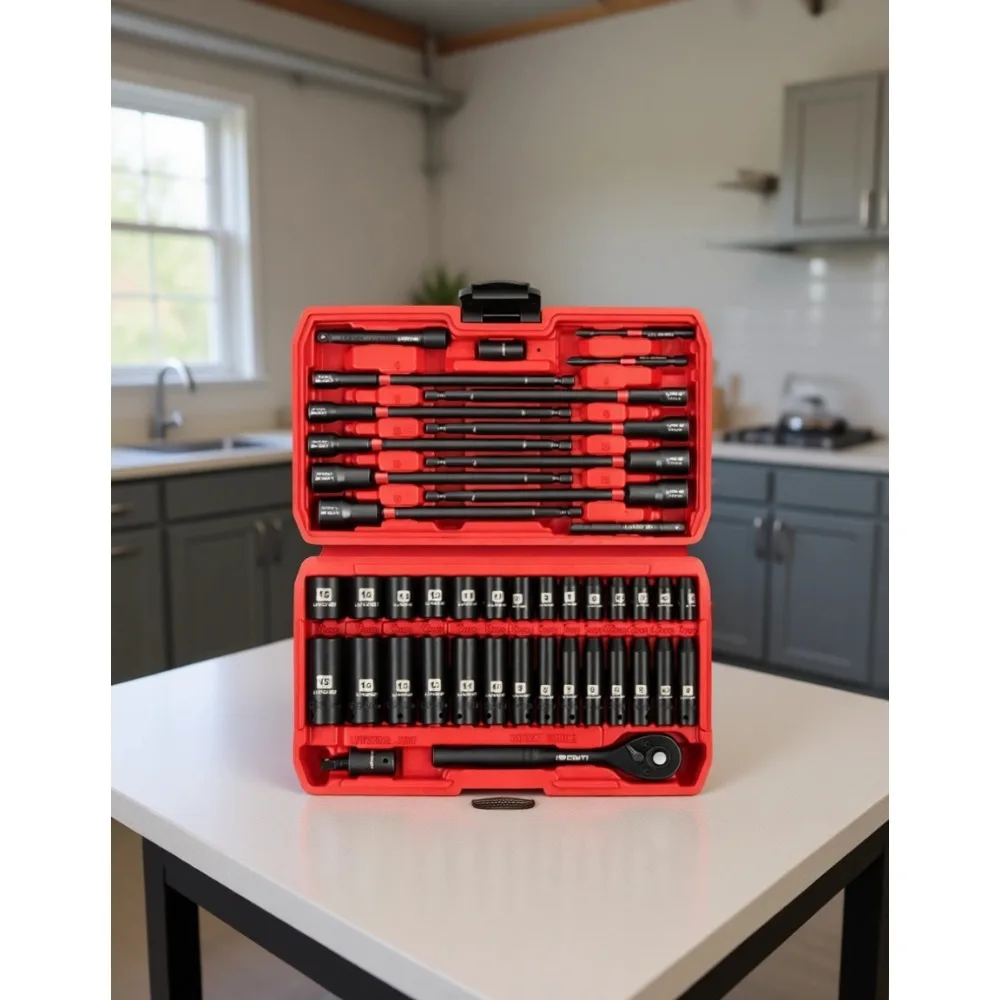 

Набор ударных головок 44 шт. 1/4 дюйма: глубокие и неглубокие метрические, с трещоткой, длинные шестигранные ключи