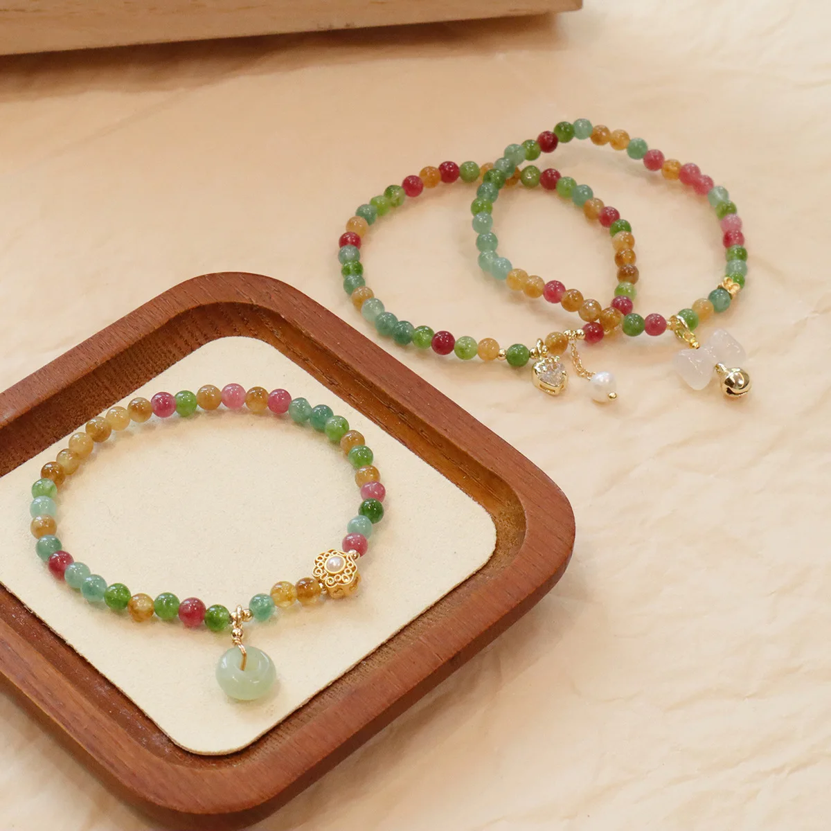 

Ruifan Natural Stones 4mm Multi-color Quartz Beaded Thin Bracelets for Women Bowknot/Flower Charm Ethnic Style Bangle 1590